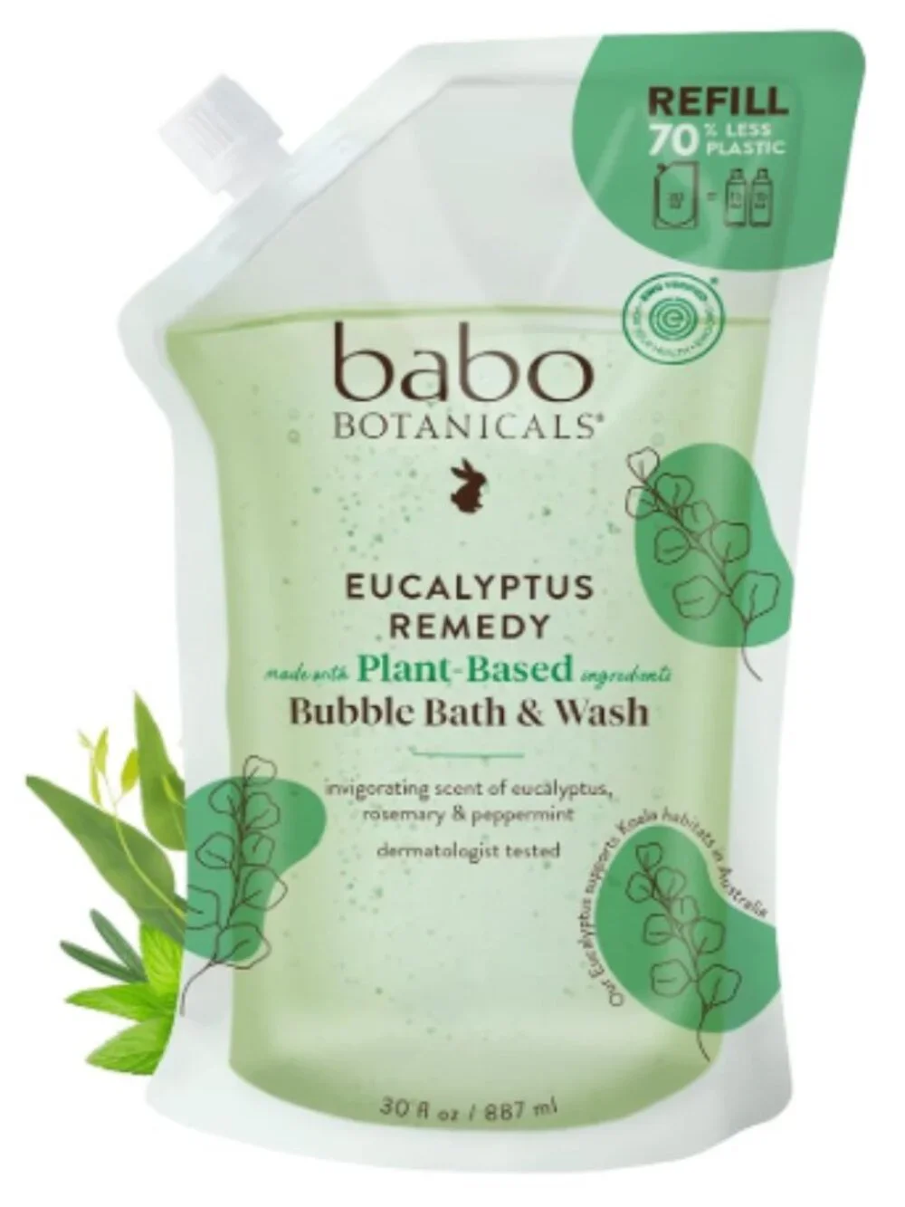 BABO Botanicals Eucalyptus Remedy Shampoo, Bubble Bath & Wash 30 oz refill pouch